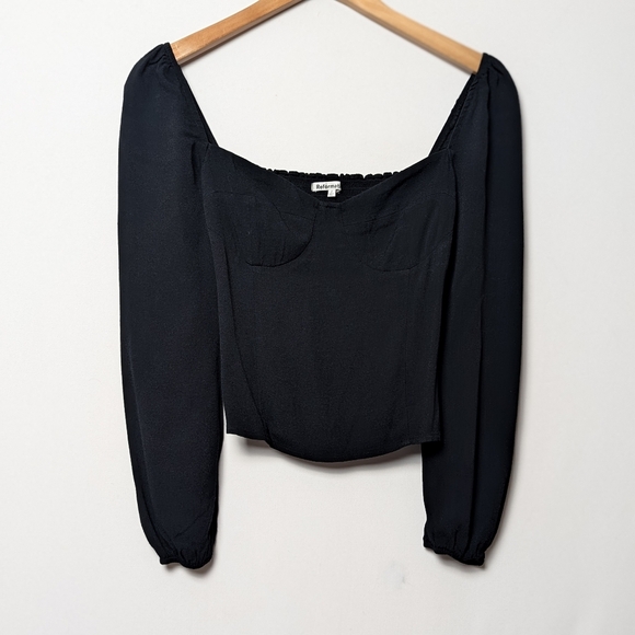REFORMATION Reign Top Long Sleeve Blouse Black 2 - Picture 8 of 13